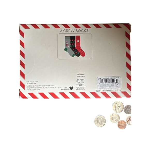 Disney Mickey Mouse Christmas Crew Socks 3-Pack Shoe Size 6-12 Polyester & Spand - Picture 2 of 2